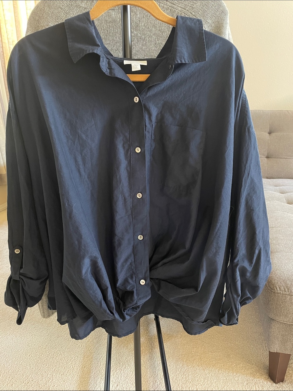NWOT J. Jill Navy Button-Front Oversized Lightweight Breezy Shirt Blouse XL